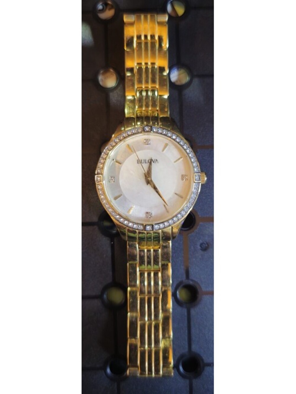 Bulova Womens Watch 98L274 Quartz Crystal Accent Mother of Pearl Dial Gold Steel